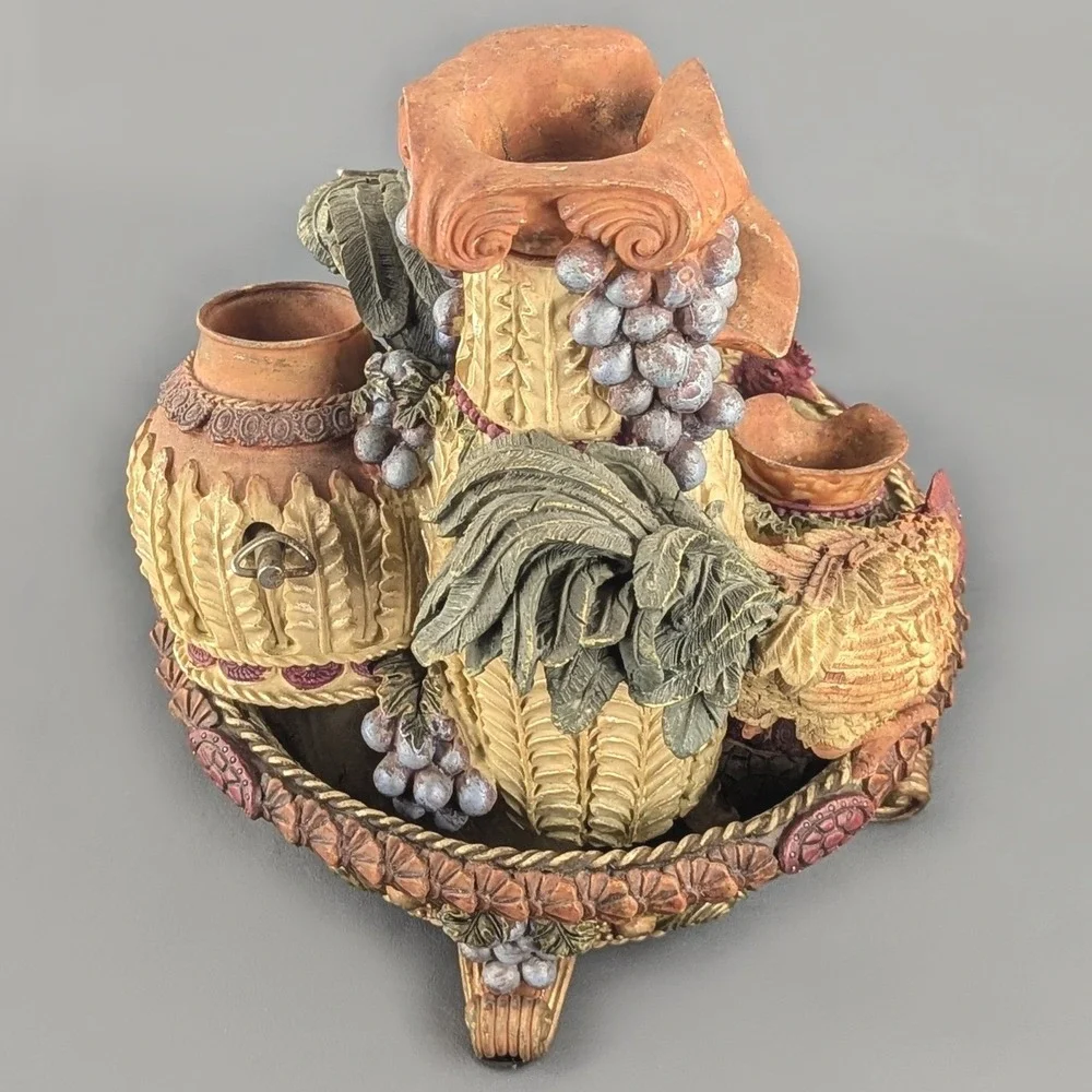 Rustic Harvest Pitcher Rooster Musical Tabletop Water Fountain Resin Decor